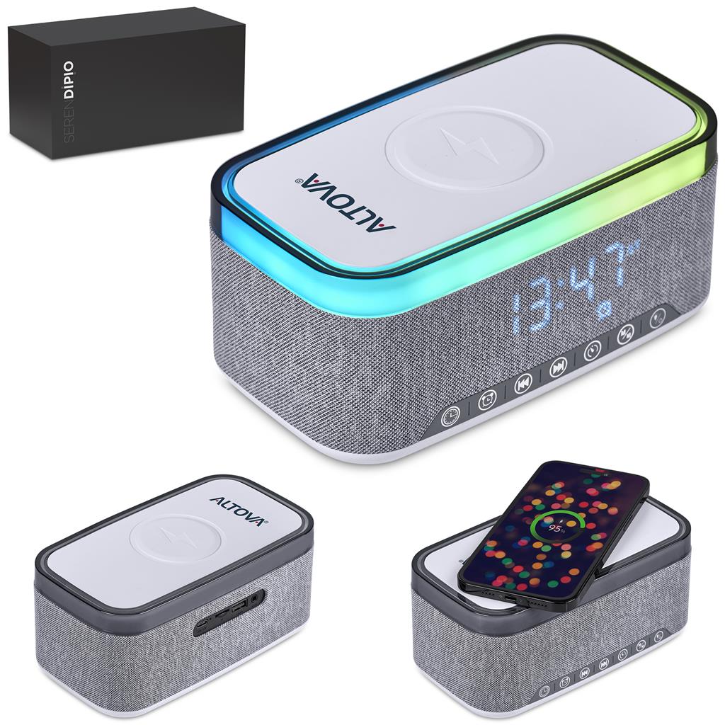 Serendipio Cumberland 10W Bluetooth Speaker Wireless Charger & Clock