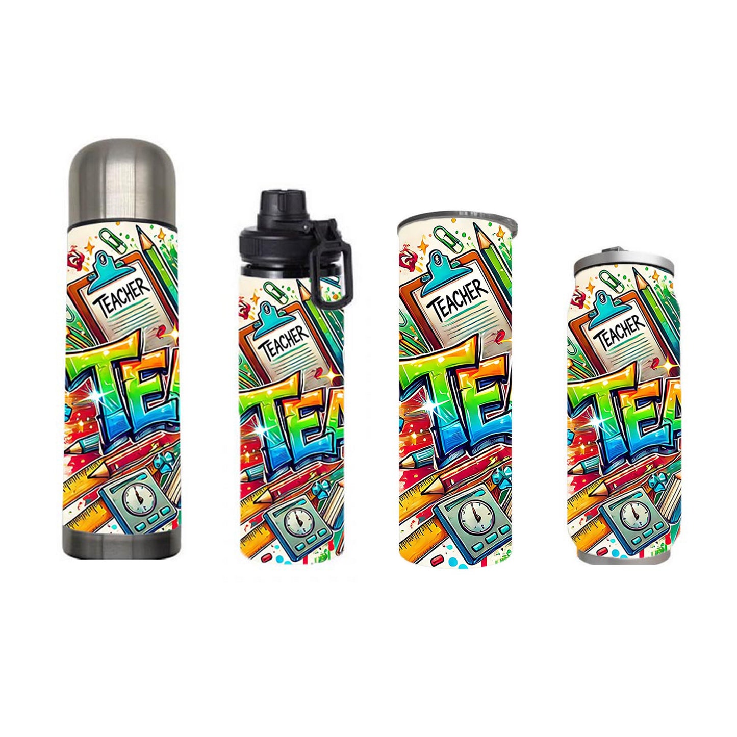 Teacher - Funky Teacher Design on Tumbler, Can, Flask, or Water bottle