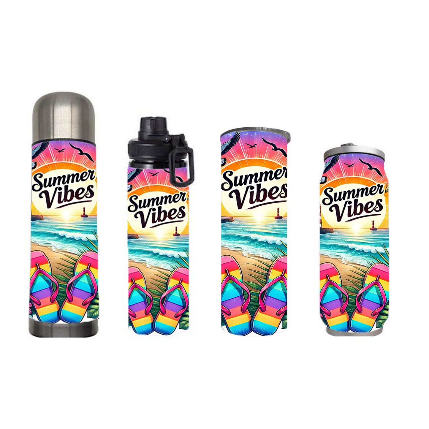 Summer - Beach Flip Flops Design on Tumbler, Can, Flask, or Water bottle