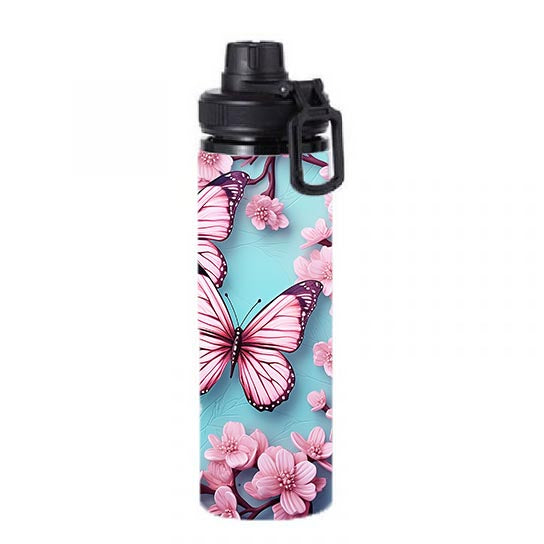 Butterflies - Pink and Baby Blue Design on Tumbler, Can, Flask, or Water bottle