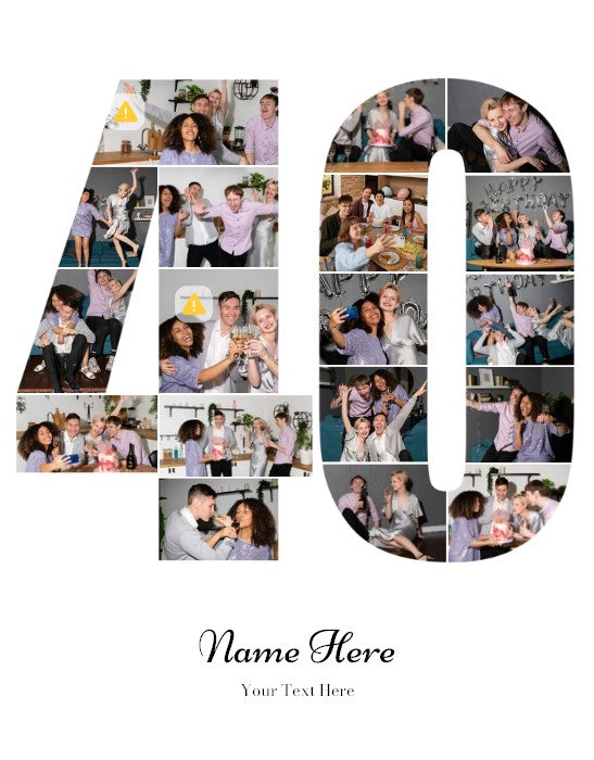 Personalised Number Photo Collage on Canvas - 40th BIRTHDAY