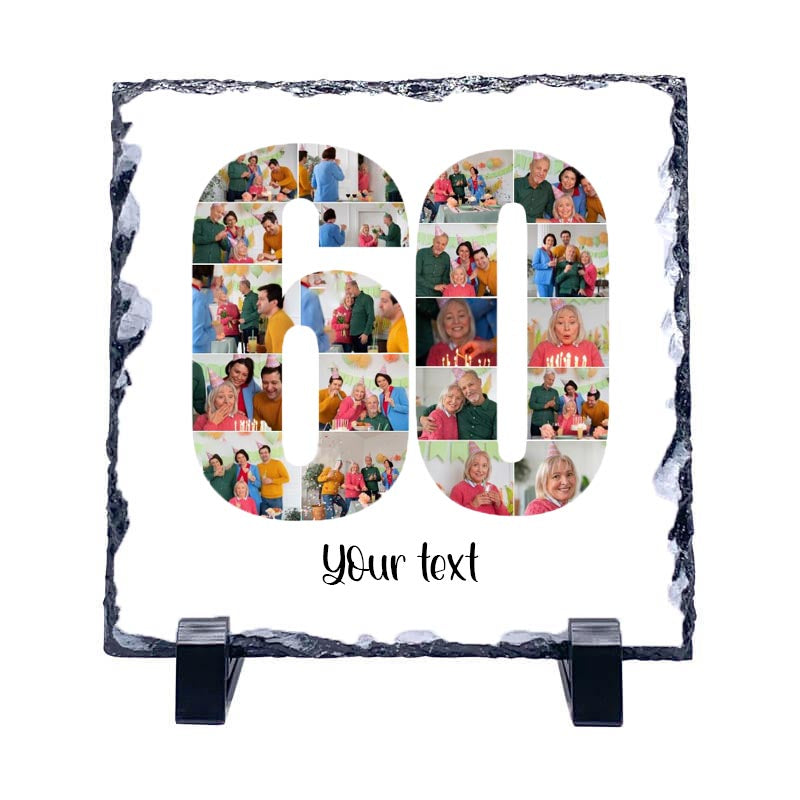 Personalised Number Photo Collage on Acrylic, Slate, Mug or Magnet (20 Photos) 60th BIRTHDAY