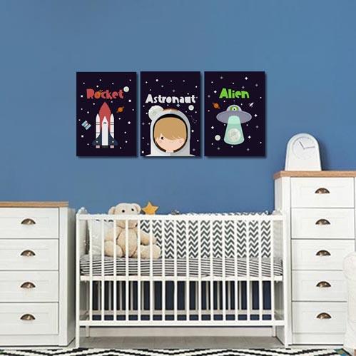 Boys: Set of 3 - Rocket - Astronaut - Alien Canvas & More
