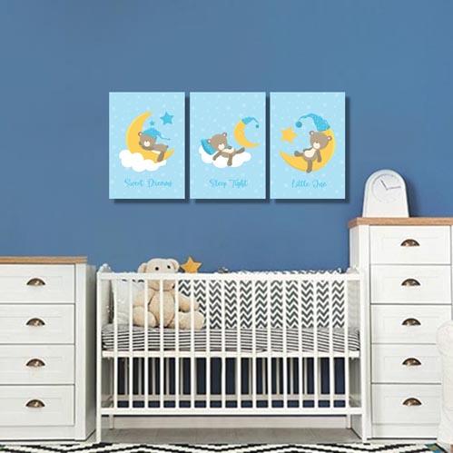 Boys: Set of 3 - Sleepy Baby Boy Bear Canvas & More