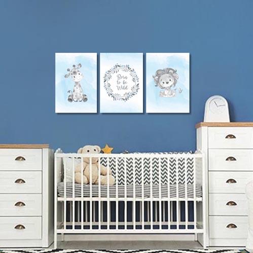 Boys: Set of 3 - Born to be wild grey animals Canvas & More