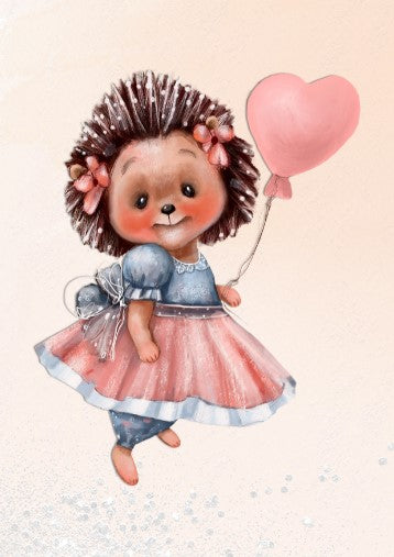 Girls: Set of 1 - Cute Hedgehog with balloon