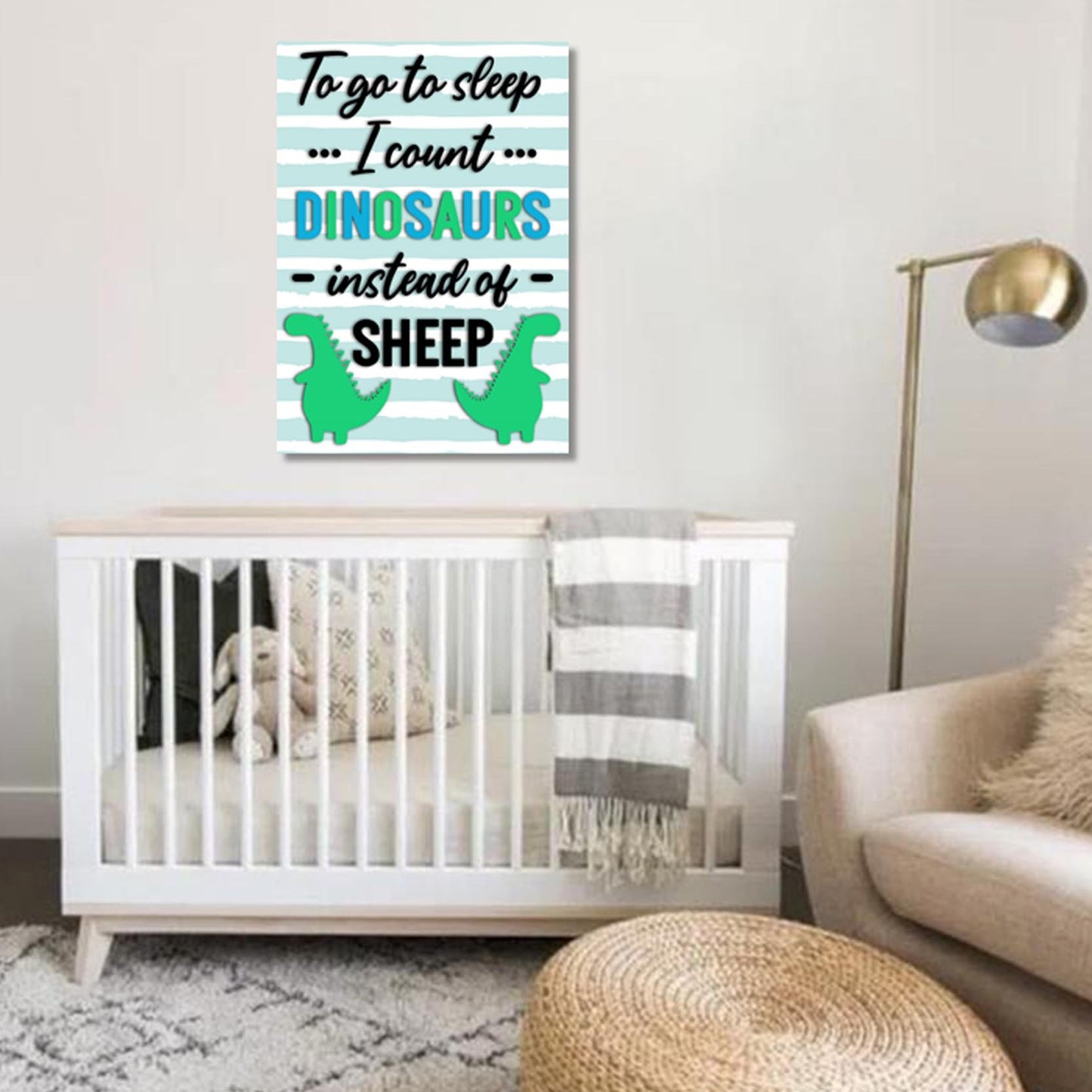 Boys: Set of 1 - To go to sleep, I count Dinosaurs instead of sheep Canvas & More
