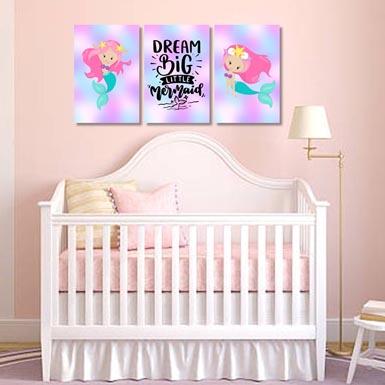 Girls: Set of 3 - Dream Big little Mermaid Canvas & More