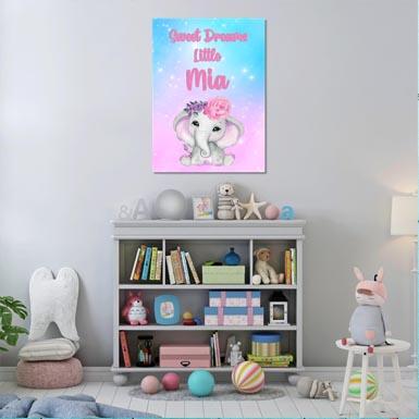 Girls: Set of 1 - Sweet Dreams Elephant Girl Canvas & More