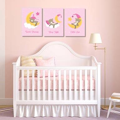 Girls: Set of 3 - Sleepy Baby Girl Bear Canvas & More