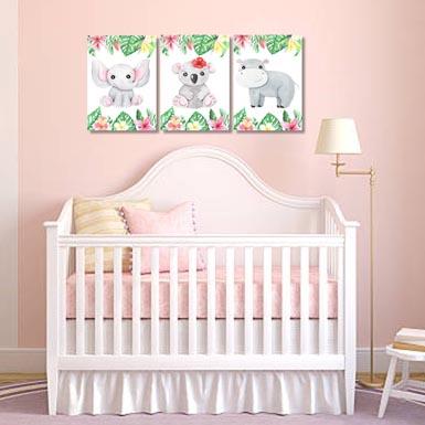 Girls: Set of 3 - Watercolor-Tropical-Animals (1) Canvas & More