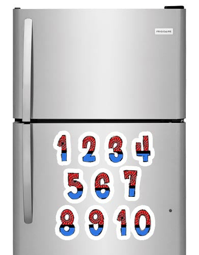 Spiderman Theme Numbers Photo Fridge Magnets - (10 PER PACK)
