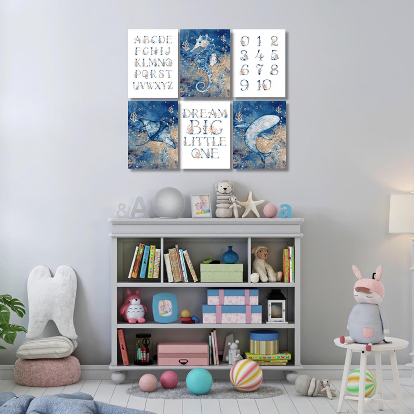 Unisex: Set of 6 - Under the sea watercolor Alphabet Canvas & More