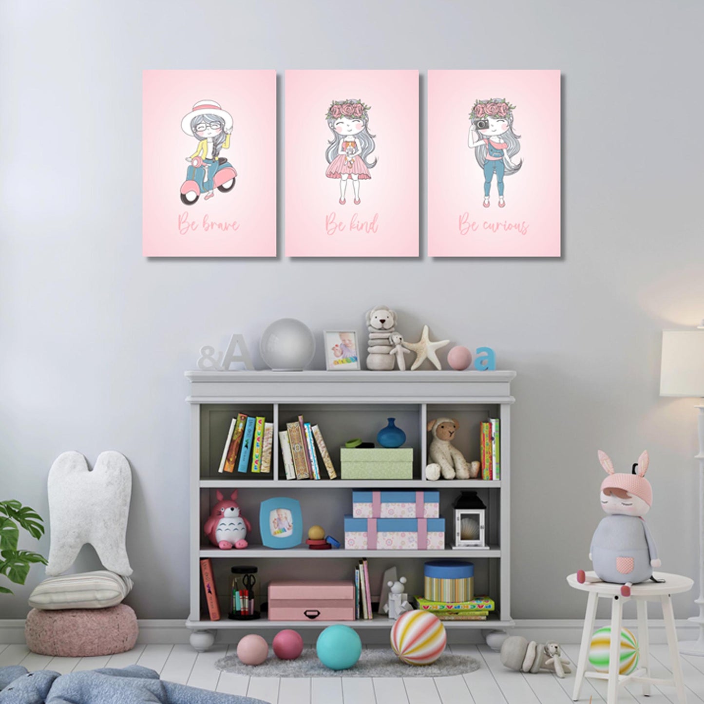 Girls: Set of 3 - Cute Girl Wall Art (2) Canvas & More