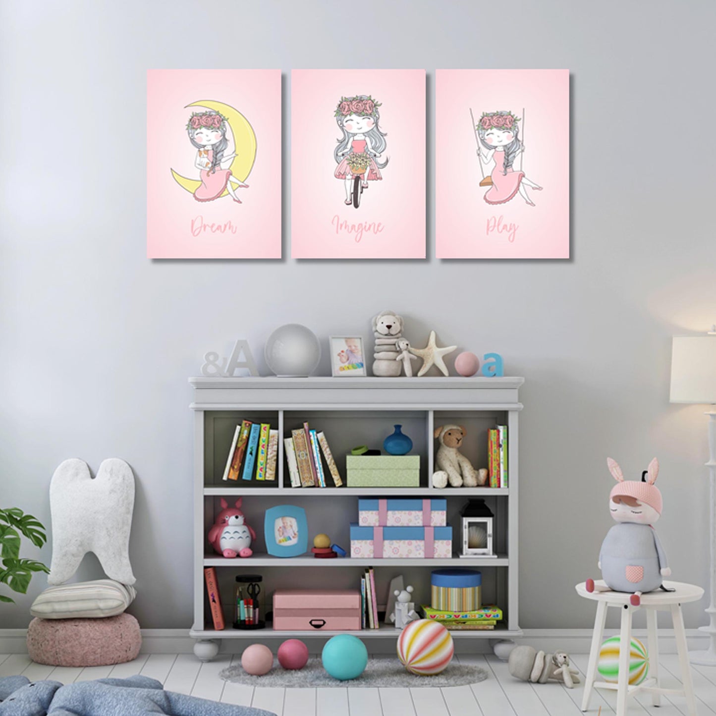 Girls: Set of 3 - Cute Girl Wall Art (1) Canvas & More