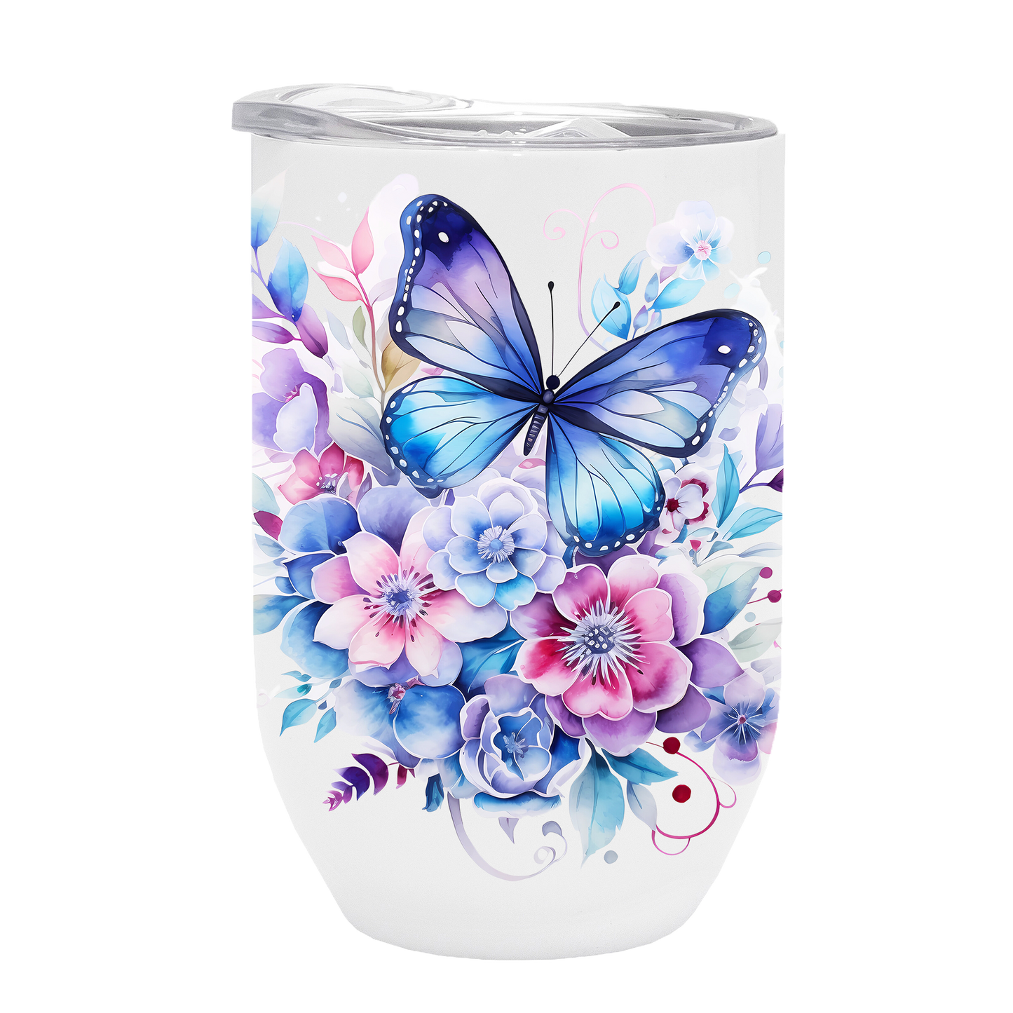 Flowers - Blue Flower Design on Tumbler, Can, Gin Tumbler, or Water bottle