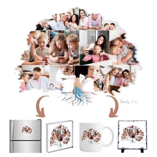 Family Tree Photo Collage on  Acrylic, Slate, Mug or Magnet (12 Photos)