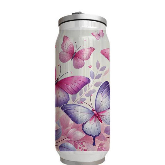 Butterflies - Soft Pink Design on Tumbler, Can, Flask, or Water bottle