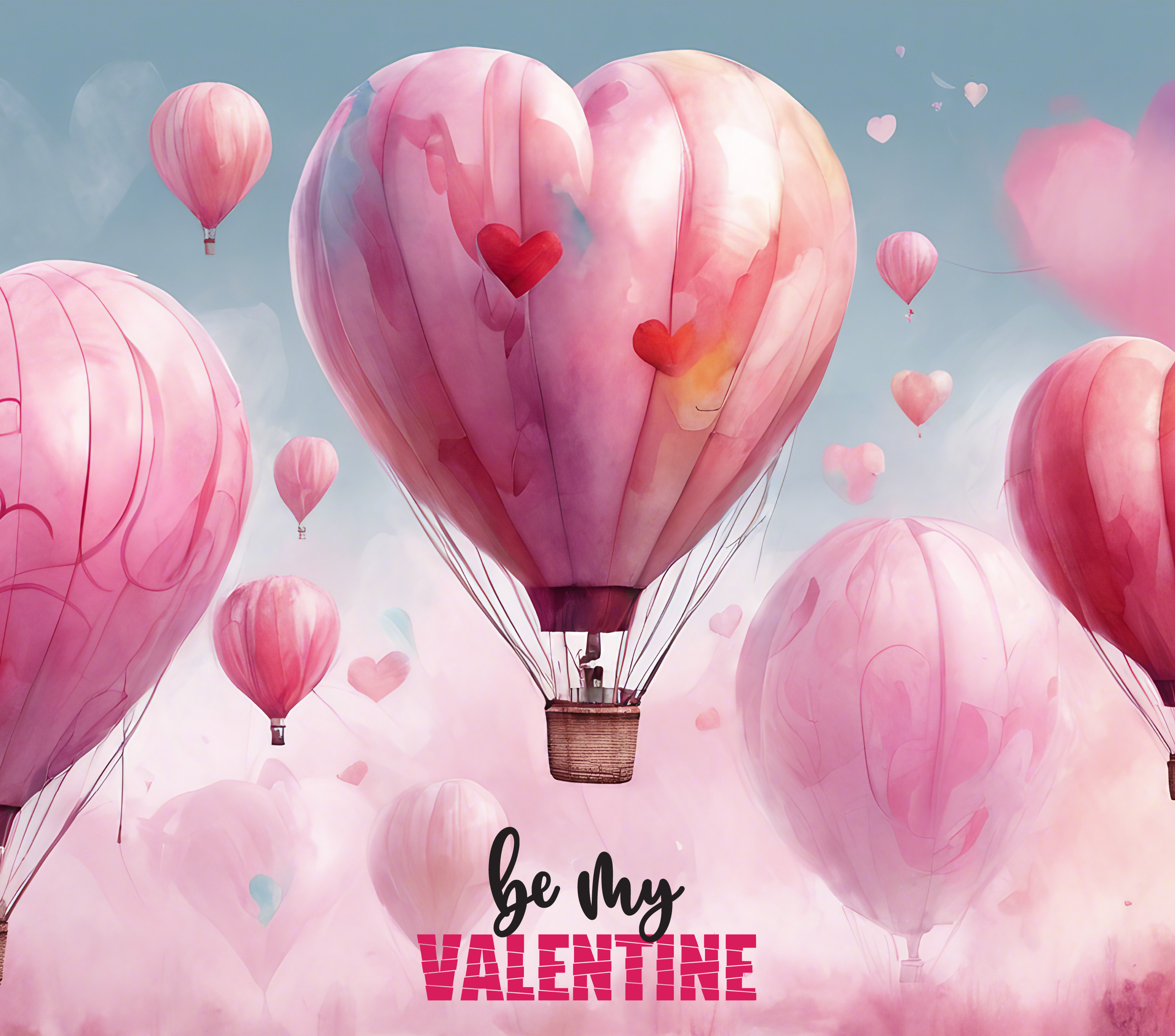 Valentine - Be my Valentine heart balloon Design on Tumbler, Can, Flask, or Water bottle