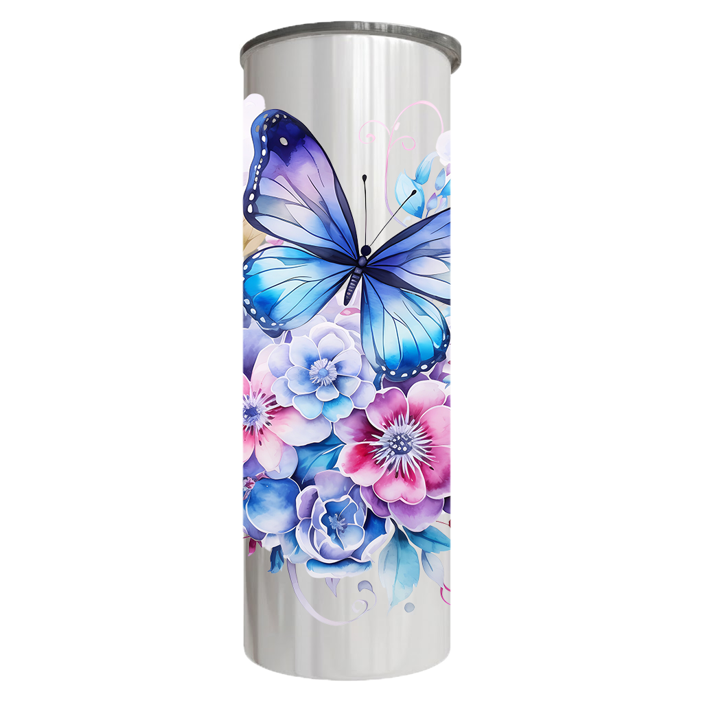 Flowers - Blue Flower Design on Tumbler, Can, Gin Tumbler, or Water bottle