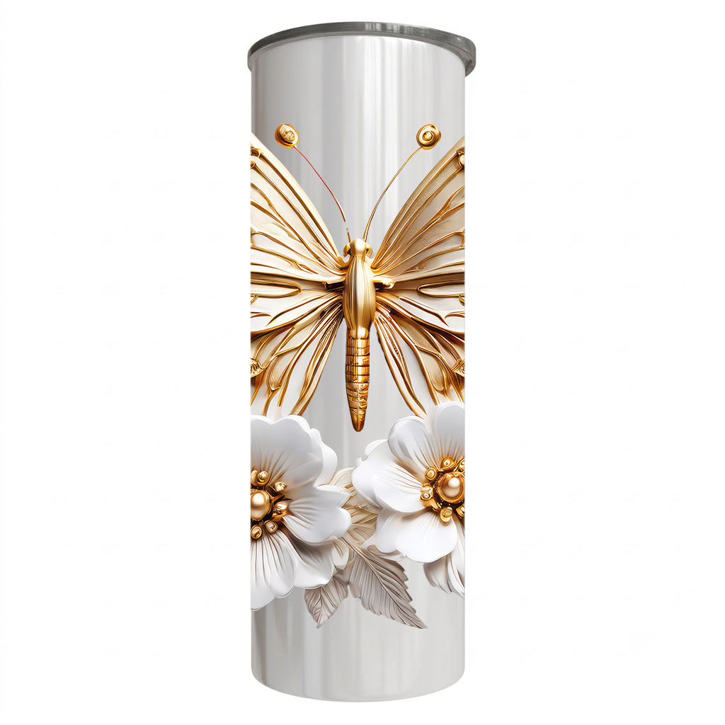 Butterflies - Gold Design on Tumbler, Can, Gin Tumbler, or Water bottle