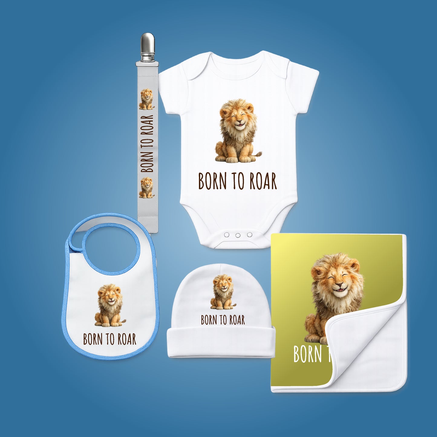 Personalised Baby Shower Gift Set – 5 Piece Safari Animal Newborn Bundle