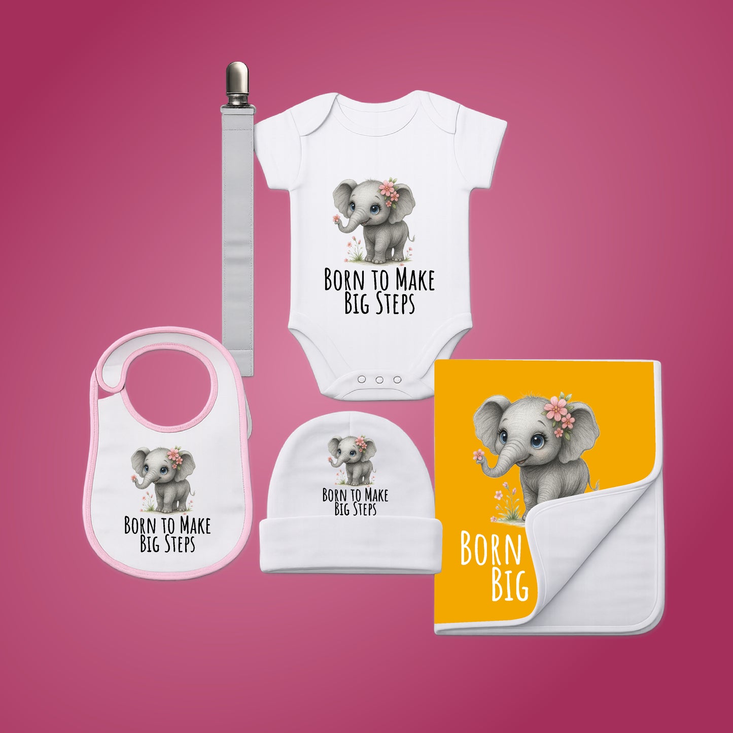 Personalised Baby Shower Gift Set – 5 Piece Safari Animal Newborn Bundle