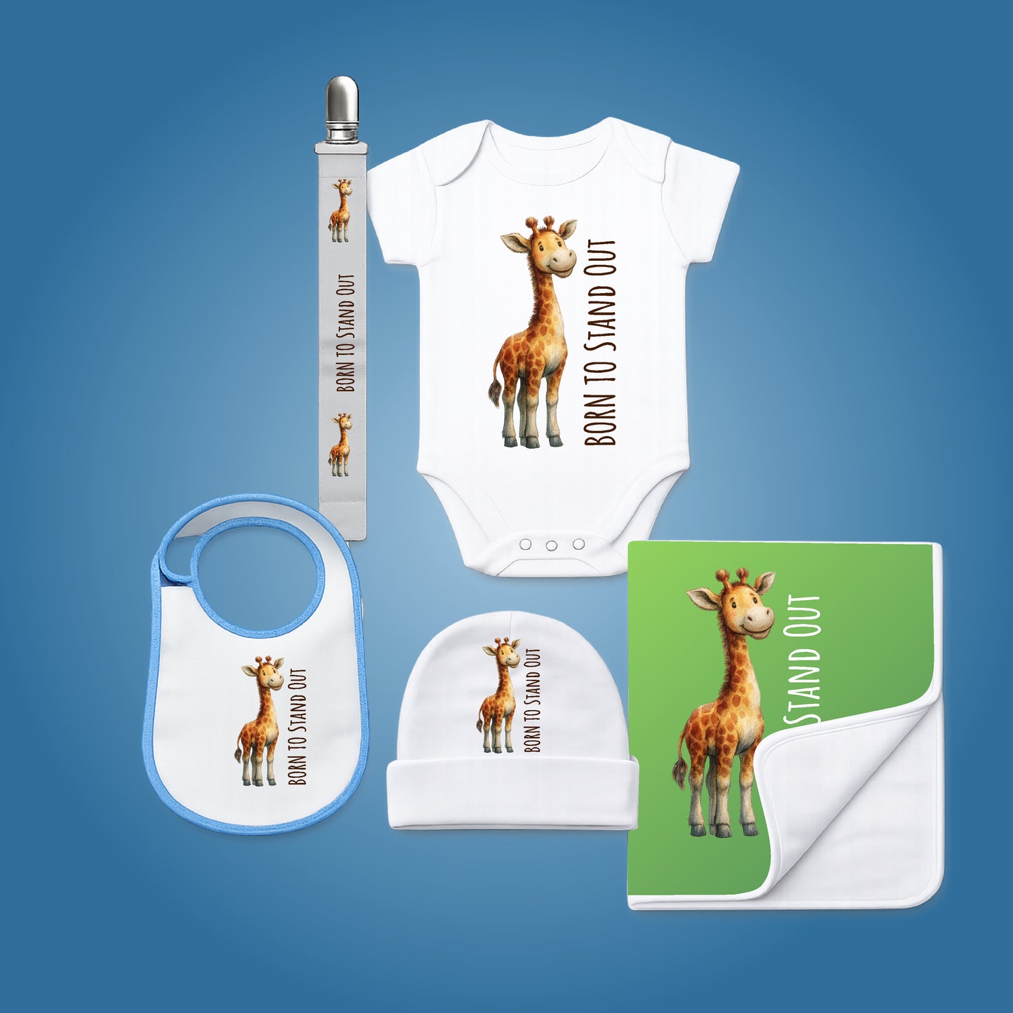 Personalised Baby Shower Gift Set – 5 Piece Safari Animal Newborn Bundle