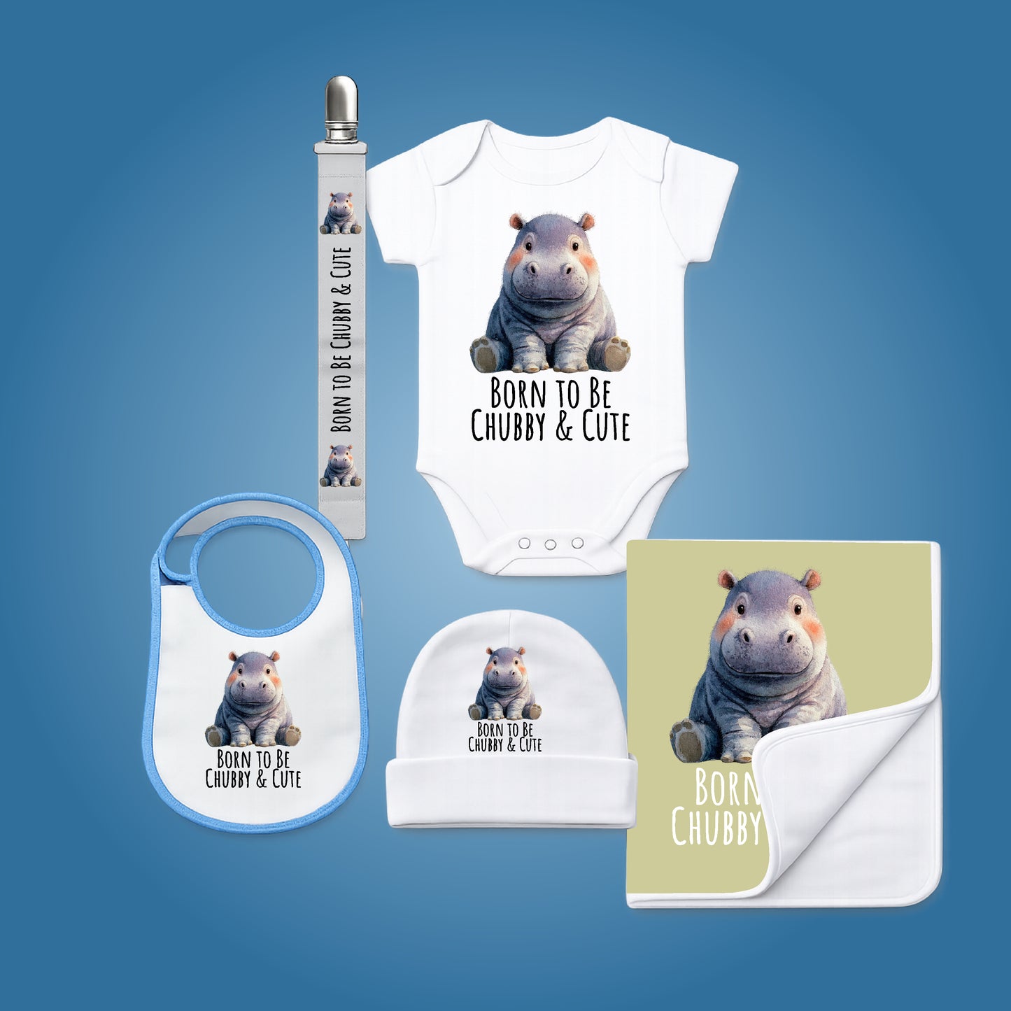 Personalised Baby Shower Gift Set – 5 Piece Safari Animal Newborn Bundle