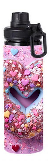 Valentine - 3D Valentine Heart Donut Design on Tumbler, Can, Flask, or Water bottle