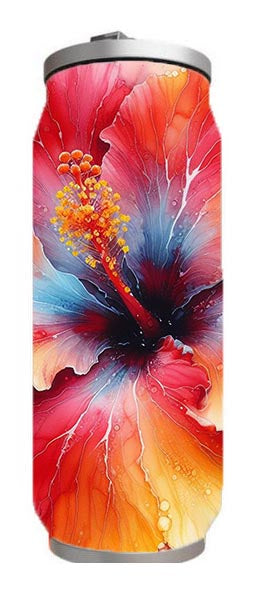 Flowers - Alcohol Ink Hibiscus Flower Design on Tumbler, Can, Flask, or Water bottle