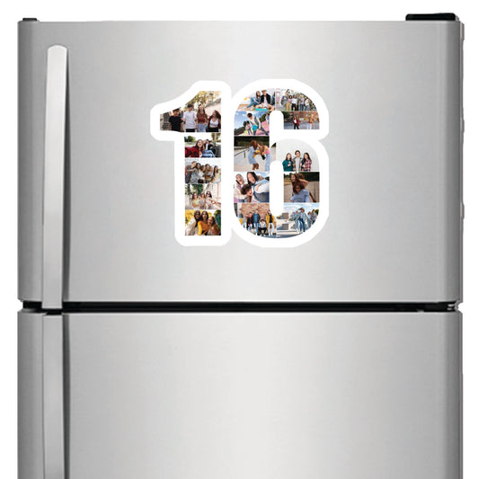Personalised Number Photo Collage on Acrylic, Slate, Mug or Magnet (15 Photos) 16th BIRTHDAY