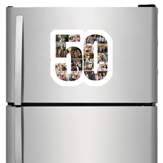 Personalised Number Photo Collage on Acrylic, Slate, Mug or Magnet (18 Photos) 50th BIRTHDAY