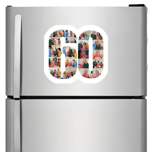Personalised Number Photo Collage on Acrylic, Slate, Mug or Magnet (20 Photos) 60th BIRTHDAY