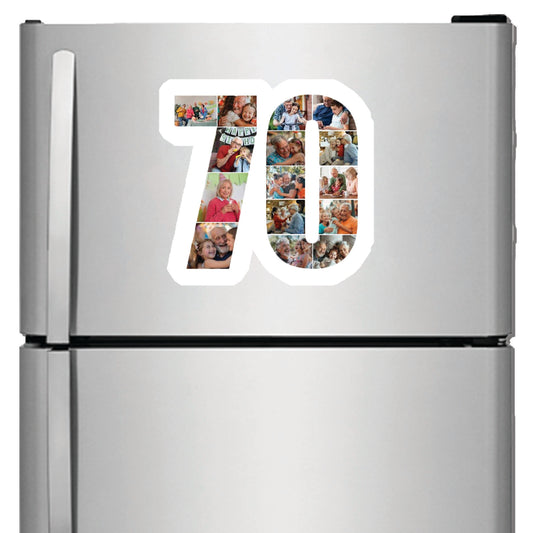 Personalised Number Photo Collage on Acrylic, Slate, Mug or Magnet (15 Photos) 70th BIRTHDAY