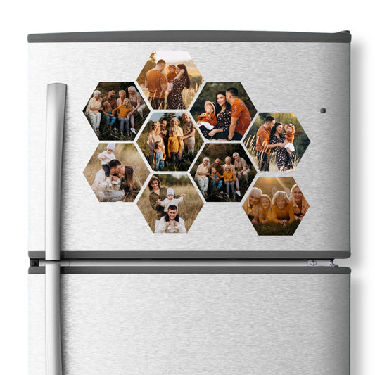 Hexagonal Photo Fridge Magnets - personalised (9 PER PACK) LARGE 10cm x 10cm