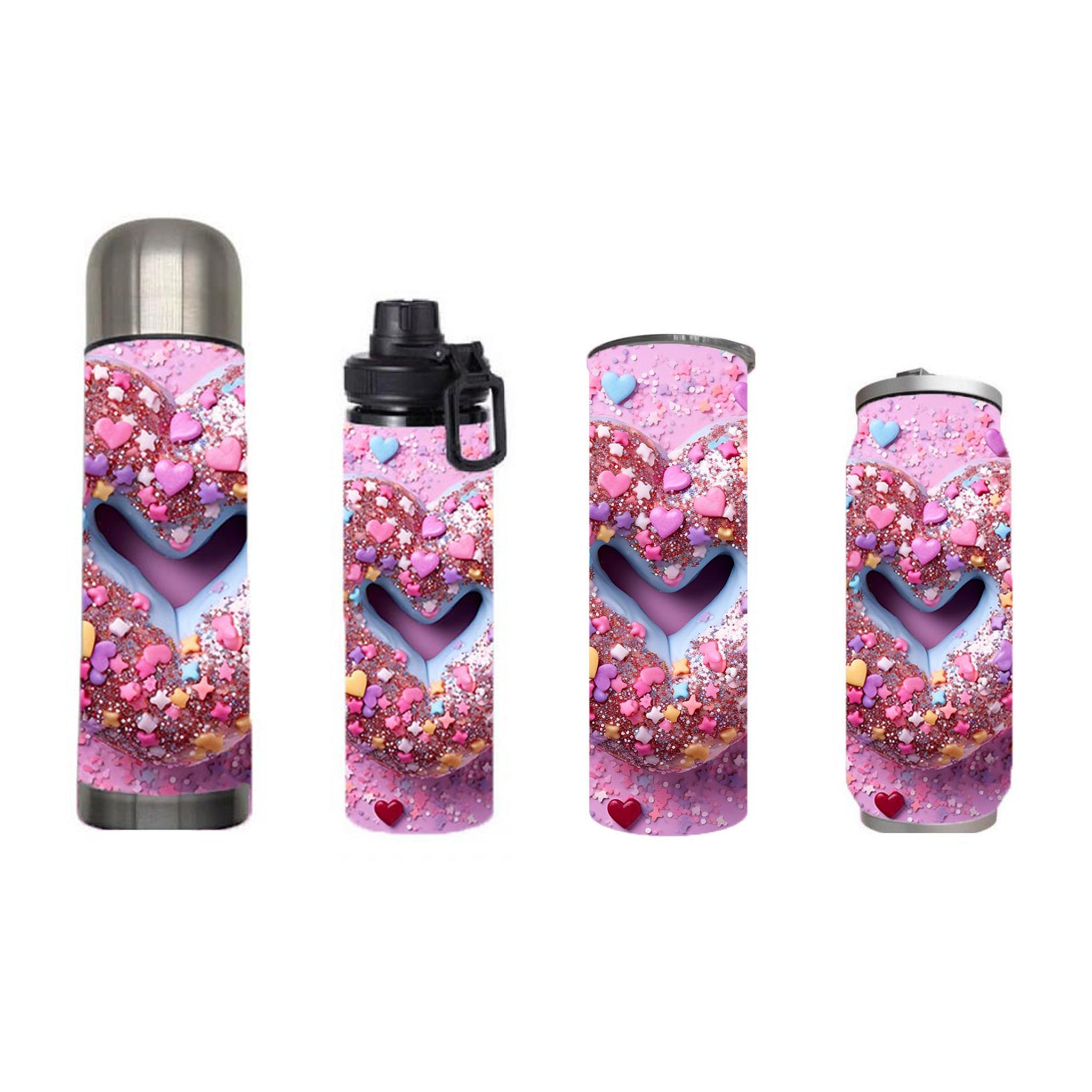 Valentine - 3D Valentine Heart Donut Design on Tumbler, Can, Flask, or Water bottle