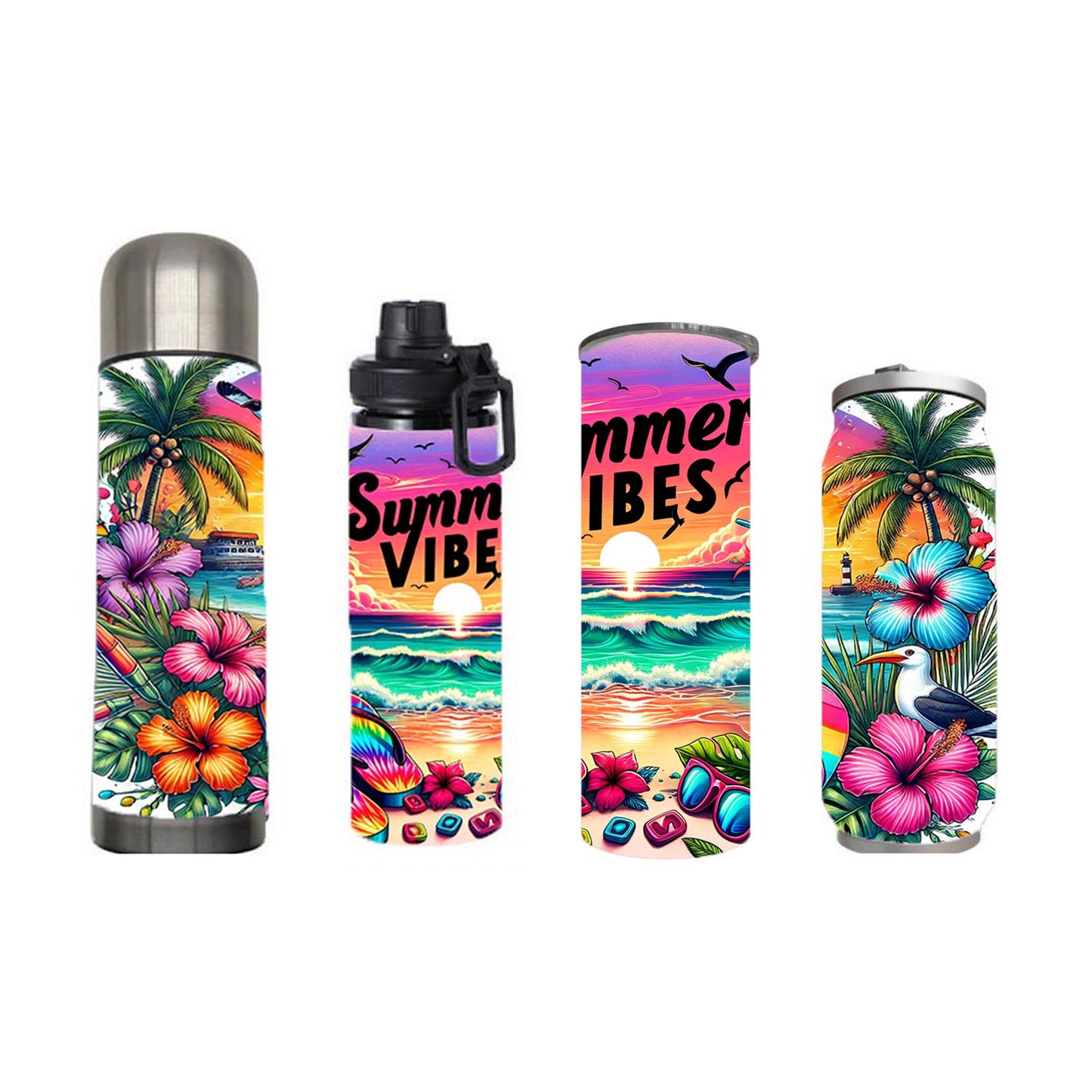 Summer - Colorful Summer Vibes Design on Tumbler, Can, Flask, or Water bottle