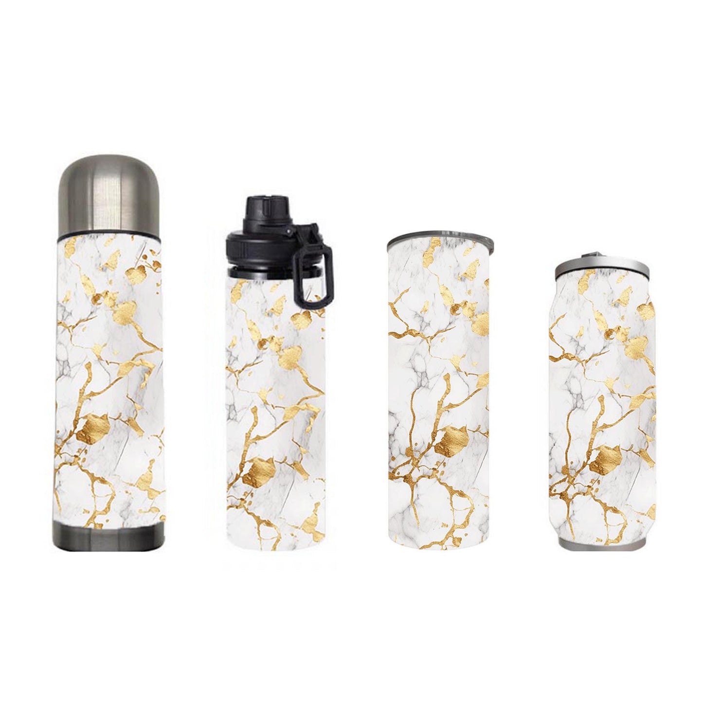 Marble - White and Gold Marble Design on Tumbler, Can, Flask, or Water bottle