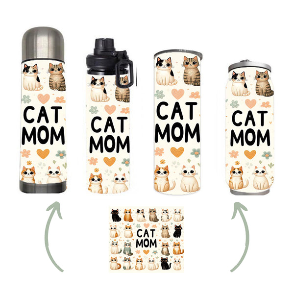 Cats - Cat Mom Design on Tumbler, Can, Flask, or Water bottle