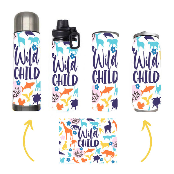 Kids - Wild Child Design on Tumbler, Can, Flask, or Water bottle