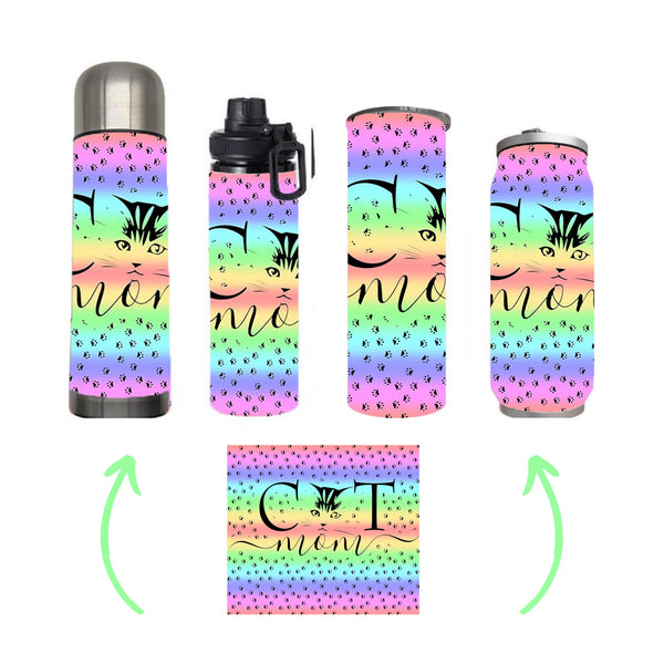 Cats - Rainbow Cat Mom Design on Tumbler, Can, Flask, or Water bottle