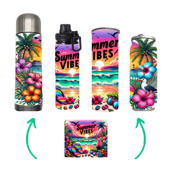 Summer - Colorful Summer Vibes Design on Tumbler, Can, Flask, or Water bottle