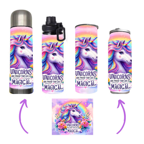 Kids - Unicorn Magic Design on Tumbler, Can, Flask, or Water bottle