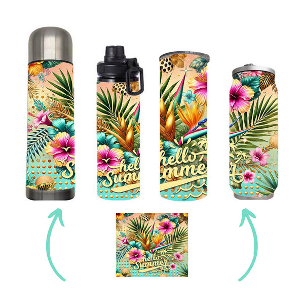 Summer - Hello Summer Design on Tumbler, Can, Flask, or Water bottle