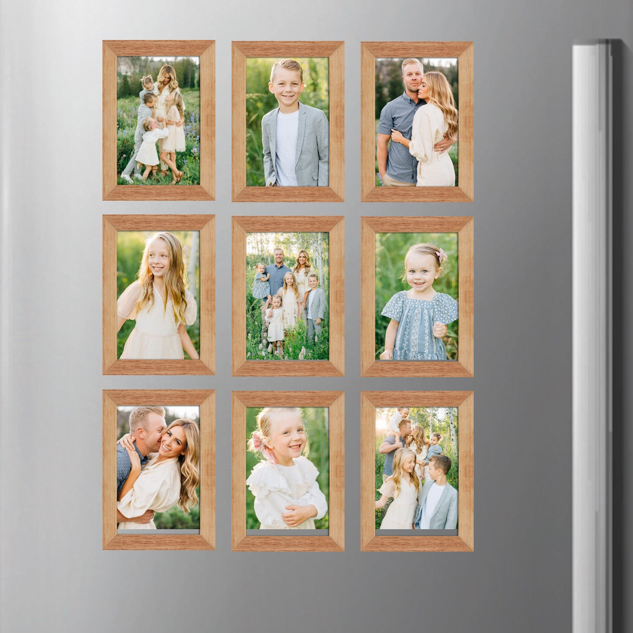 Rectangle Virtual Framed Photo Magnets Set of 9 (Medium Wood Look-alike)
