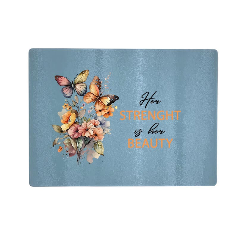 Her Strenght is her beauty - Personalised Glass Cutting Board