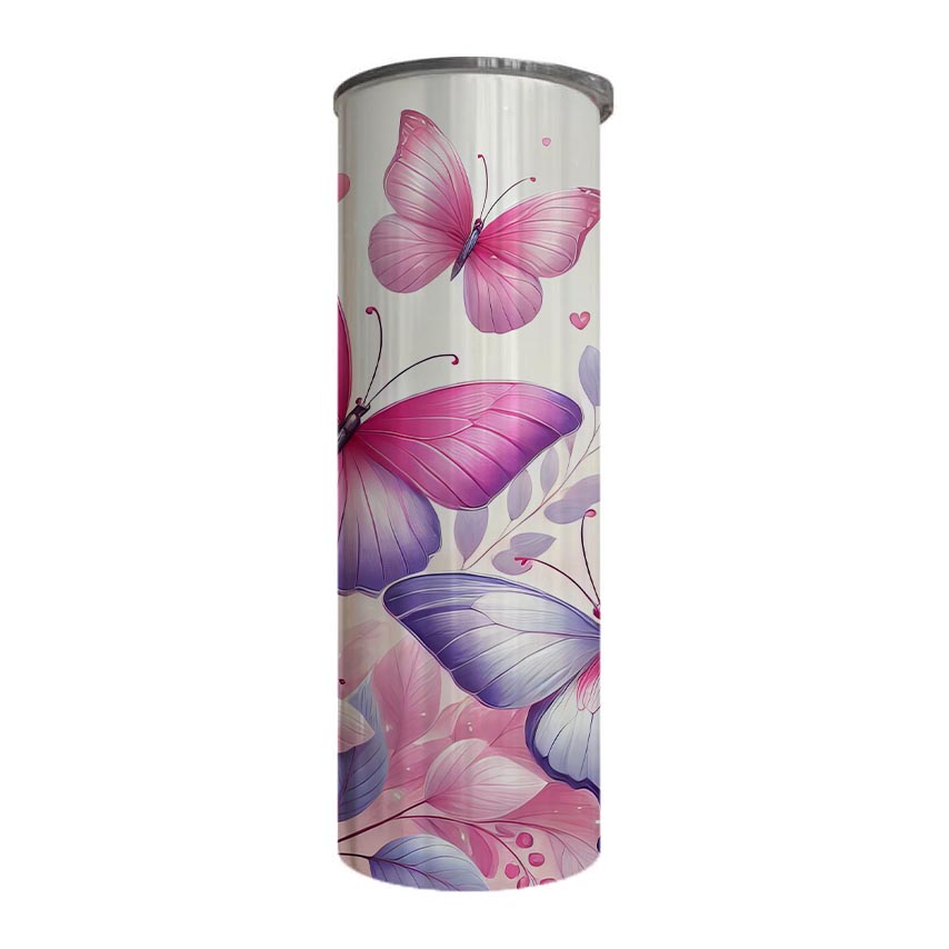 Butterflies - Soft Pink Design on Tumbler, Can, Flask, or Water bottle