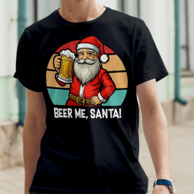 Beer Me Santa Christmas Men's Black T-Shirt (round neck) - Printed