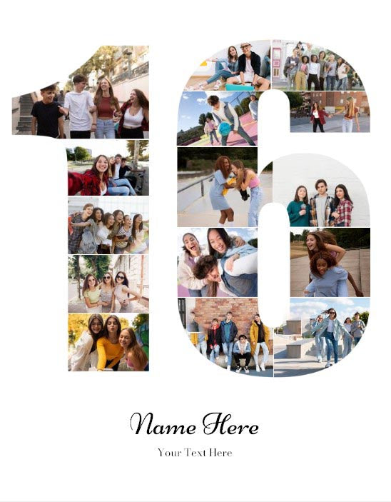 Personalised Number Photo Collage on Canvas - 16th BIRTHDAY
